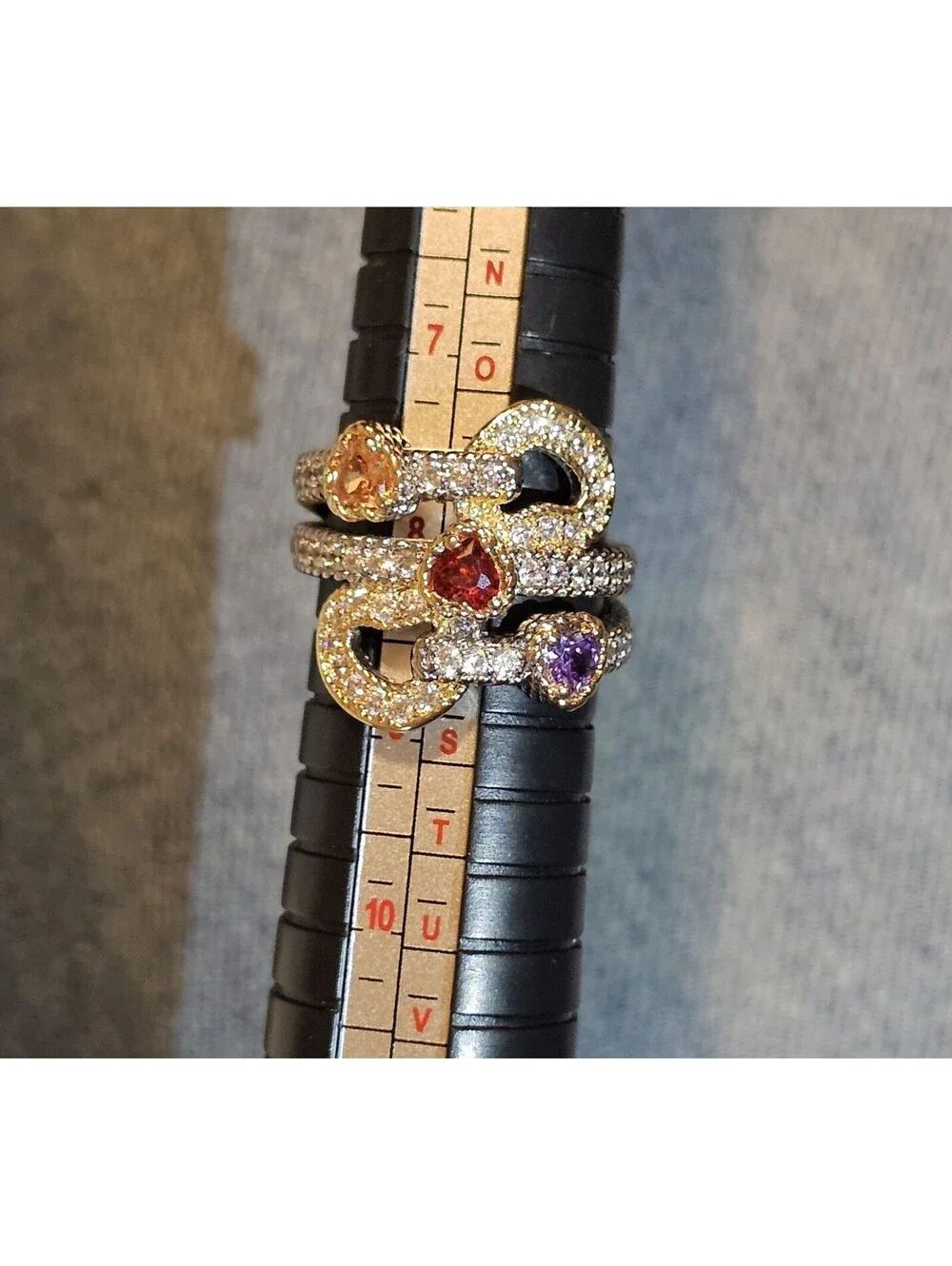 New Two Tone Heart CZ Ring Size 8 Sparkling Fall Colors Multi-band Cocktail